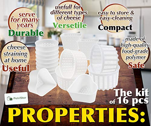 PetriStor 16 Pcs Soft Cheese Making Kit for Beginners - Small Cheese Molds - Cream Cheese Molds for Making Cheese - Molde Para Queso Fresco Casero - Paneer Maker Mold - Cheese Making Supplies №3