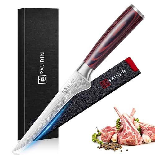 PAUDIN Boning Knife 6 Inch, Super Sharp Fillet Knife, German High Carbon Stainless Steel Deboning Knives, Professional Boning Knives for Meat Poultry Chicken, Pakkawood Handle with Gift Box - style: 6'' Boning Knife