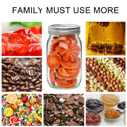 Wide Mouth Mason Jars Set, 32oz Clear Glass Jars 4-Pack for Storage, Overnight Oats, Snacks, Jam or Jelly,Canning,Fermenting,Pickling,DIY Projects…
