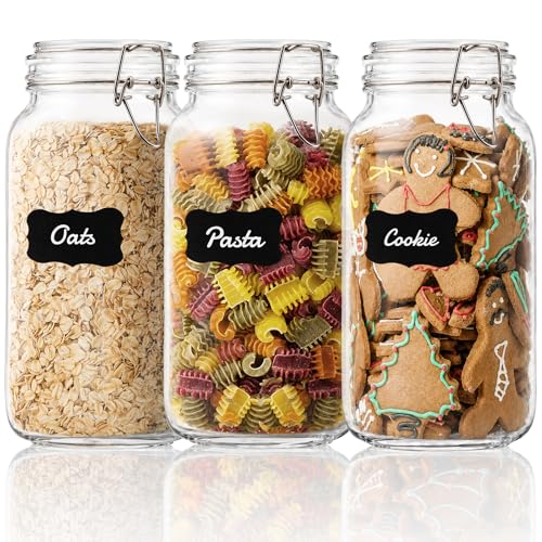 GOSCHE 78oz Glass Jars with Airtight Lids, 3 Pack Square Glass Storage Containers with Labels, Wide Mouth Borosilicate Glass Canisters, BPA-Free for Flour, Sugar, Rice, Pasta, Coffee