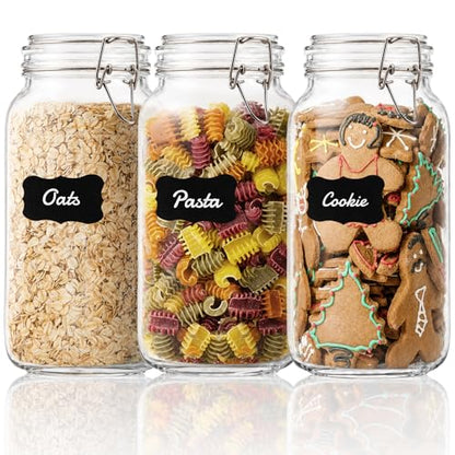 GOSCHE 78oz Glass Jars with Airtight Lids, 3 Pack Square Glass Storage Containers with Labels, Wide Mouth Borosilicate Glass Canisters, BPA-Free for Flour, Sugar, Rice, Pasta, Coffee
