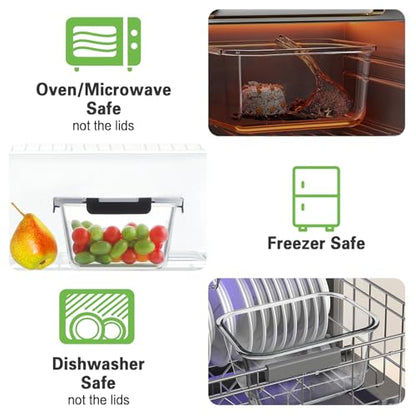 HOMBERKING 4 Pieces 63oz/8cup Large Glass Food Storage Containers with Lids, Meal Prep Containers, Airtight Bento Boxes with Leak Proof Locking (2 Containers + 2 Lids) - Microwave, Oven Safe - color: Black, size: 2 Sets