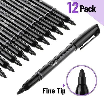 Mr. Pen- Permanent Markers, 12 Pack, Black, Fine Tip, Black Markers | Fine Tip Markers