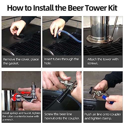 TMCRAFT Kegerator Tower Kit, Double Tap Beer Conversion Kit, Stainless Steel Beer Tower with Dual Gauge CGA-320 Regulator & D-System Keg Coupler for Bars, Pubs, and Restaurants