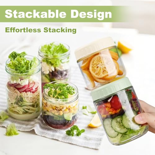 SHOWIN Overnight Oats Containers with Lids, 10oz Glass Jars with Lids 2 pcs, Apricot, Wide Mouth Mason jars for Salad, Yogurt, Snacks, Meal Prep - color: Camel, size: 10oz-2pc