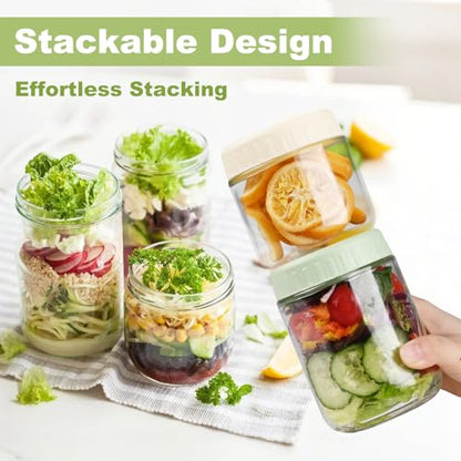 SHOWIN Overnight Oats Containers with Lids, 24oz Glass Jars with Lids 2 pcs, Light Blue, Wide Mouth Mason jars for Salad, Yogurt, Snacks, Meal Prep - color: Light Blue, size: 24oz-2pc