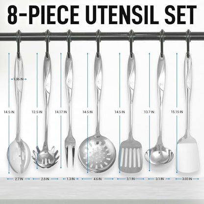 Zulay Kitchen Stainless Steel Cooking Utensil - Stainless Steel Kitchen Utensil - Durable Kitchen Gadgets - Metal Kitchen Accessories - Easy to Clean Kitchen Tools - 8 Piece Set - size: 8 Piece Set