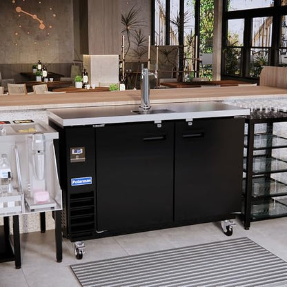Polarman 16.6 Cu-ft Beer Kegerator Double Tap Draft Beer Dispenser Commercial Refrigerator for Bars and Restaurants With 2 Coupler, Drip Tray 33°F- 41°F Temperature Control-Direct Draw - size: 61"W Double Tap