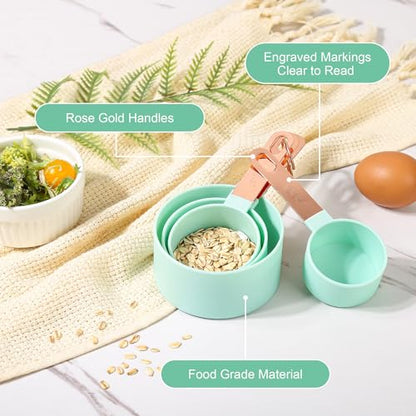 8-Piece Stackable Rose Gold Stainless Steel Handled Measuring Cups and Spoons for Measuring Dry and Liquid Ingredients (green) - color: Green