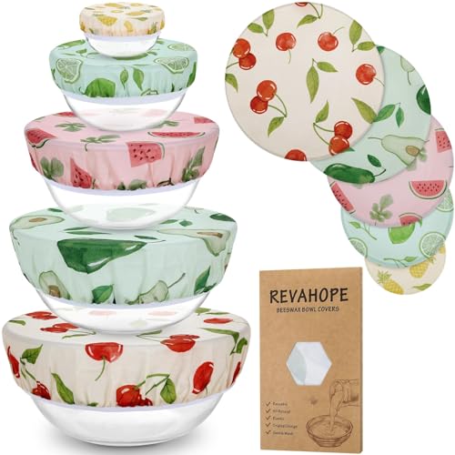 5-Size Reusable Beeswax Bowl Covers for Bread Proofing, Cotton Cloth Flexible Beeswax Wraps for Food Storage(Colored Fruit) - color: Colored Fruit