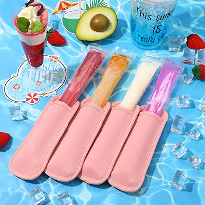 JANYUN Ice Pop Sleeves, 24 Pack Sublimation Blanks Popsicle Holder Reusable Freezer Pop Holders Bags Neoprene Popsicle Holders for Kids Adults Heat Press Transfer - color: Pink