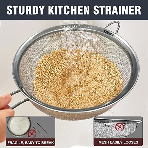 Ydeapi 6.3" Fine Mesh Strainer with Handle, Metal Food Strainers for Kitchen, Sieve Fine Mesh Stainless Steel for Rice, Quinoa, Pasta, Noodles - size: 6.3"