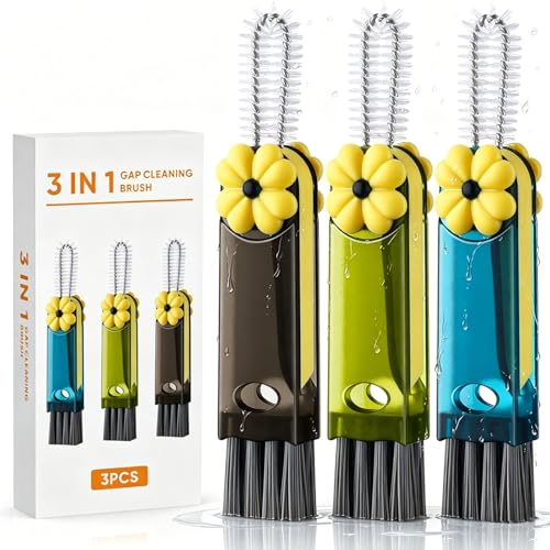 3 in 1 Cup Lid Cleaning Brush - Upgrade Cup Lid Brush, Portable Water Bottle Crevice Cleaner Brush for Tiny Cup Lid Detail, Bottle Tight Spaces Cup, Sealed Food Storage Containers with Lids(3 PCS) - color: Blue, Green, Black(four-leaf Clover)