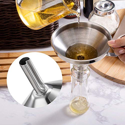 Toncoo 5-Inch Premium Stainless Steel Funnel with 200 Mesh Food Strainer, Kitchen Funnel for Bottles