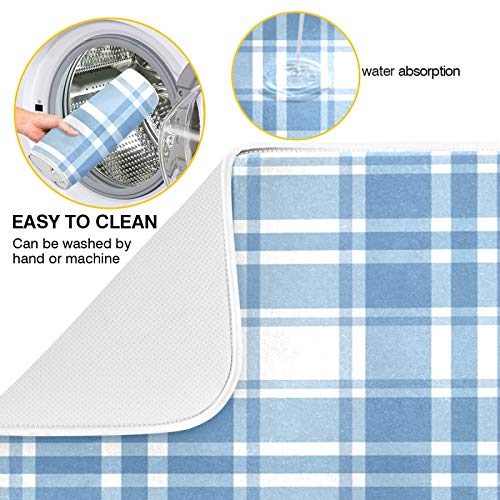 Microfiber Dish Drying Mat, Buffalo Check Plaid Absorbent Dish Drying Rack Pads Kitchen Counter Mat 16Inch X 18Inch Blue White Tartan Pattern Checkered Heat Resistant Sink Mat Dish Draining Mat - color: Plaid, size: 16x18in