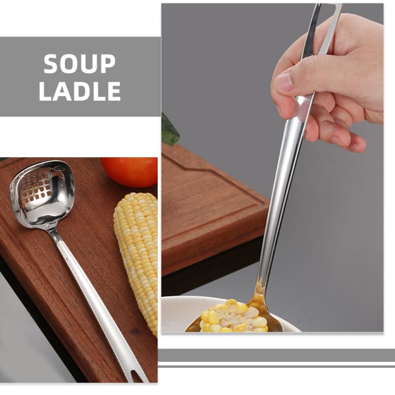 ULTECHNOVO Stainless Steel Soup Ladle 11.37In Slotted Kitchen Cooking Utensil with Non-Slip Handle for Serving Gravy Salad Dressing Pancakes and Chili Sauces