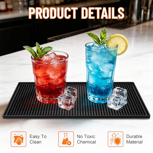 Xibany Bar Mat, 12x6IN Non-Slip PVC Mats for Home Coffee Bar Countertop | Versatile for Coffee Drinks Cocktails Makers, Keep Bar Counter Tops Neat Tidy, Drying Dishes Cups Glasses, Easy to Clean