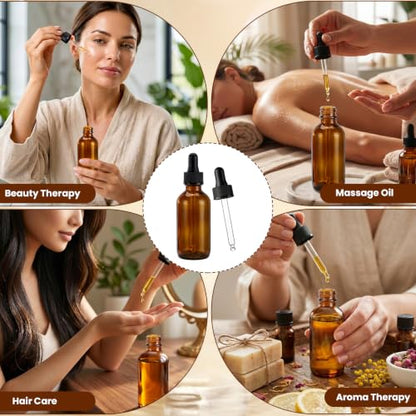 2 oz Glass Dropper Bottles with 3 Stainless Steel Funnels & 12 Labels, Amber Tincture Bottles with Dropper for Essential Oils, Liquid Extracts, Beauty & Personal Care (12 Pack)