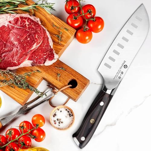 imarku Santoku Knife Chef Knife 5 inch Ultra Sharp Asian Knife Japanese Chef Knife - Japanese High Carbon Stainless Steel - Ergonomic Pakkawood Handle, Best Choice for Home Kitchen - color: Rosewood