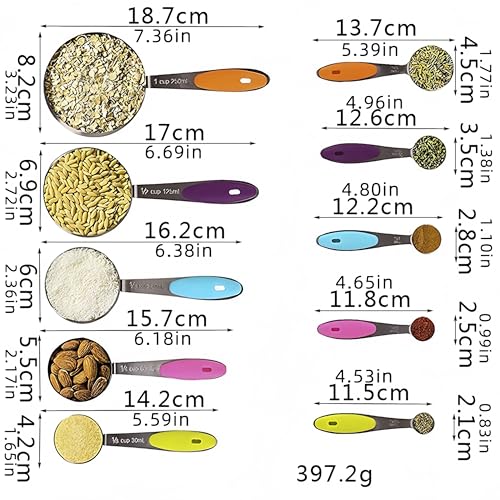 RUNZI 10 Pcs Measuring Cups and Spoons Set,Stackable Metal Measure Cup for Measuring Dry and Liquid Ingredients，Used Kitchen Dry Food, Cooking Baking Measurements,Silvery - color: Silvery-10pcs