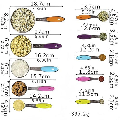 RUNZI 10 Pcs Measuring Cups and Spoons Set,Stackable Metal Measure Cup for Measuring Dry and Liquid Ingredients，Used Kitchen Dry Food, Cooking Baking Measurements,Silvery - color: Silvery-10pcs