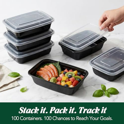 Glotoch Express Meal Prep Containers with Lids 32oz 100 Pack (200 Piece) | Reusable Sturdy Food Containers Leakproof Airtight Microwave Freezer Safe Plastic Bento Lunch Boxes for To Go Takeout