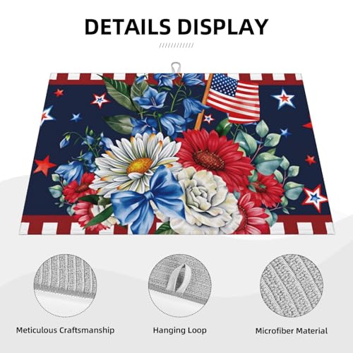 Red White and Stars Patriotic Microfiber Dish Drying Mat 18x24 Inch - Absorbent Non-Slip & Quick Dry Kitchen Counter Dish Drainer Pad, Rustic Farmhouse Style - color: Red White And Stars Patriotic