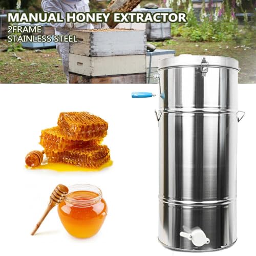 Honey Extractor Separator, 2-Frame Stainless Steel Honey Extractor Manual Honey Extractor Honey Drum Spinner, Beekeeping Extraction Apiary Centrifuge Equipment
