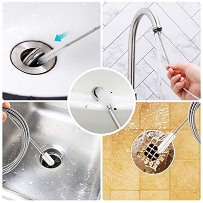 RayTour Extra-Thick Drain Brush with Stronger Spring 61-Inch Stainless Steel and Nylon Pipe Cleaner for Flexible, Curved & Slim Holes, Stronger Spring Version - style: One Head with Stronger Spring