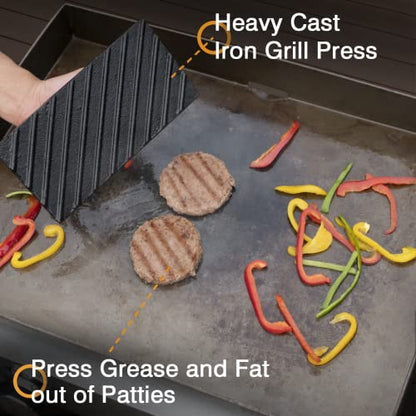 SHINESTAR Cast Iron Griddle Press with 12-Inch Melting Dome for Blackstone, Perfect for Bacon, Burger, Panini, Come with 20-Pack Grease Cup Liners - size: Rectangle