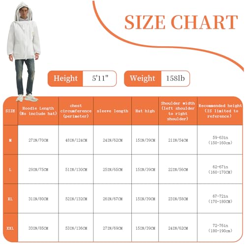 Sting Proof Bee Jacket, L (5'2"-5'7"), with 2 Veils & Goatskin Gloves | Wasp Suit Beekeeper Jacket, Unisex Beekeeping Gear for Professional & Beginner Beekeepers, Apiary Work & Halloween Costume - size: L