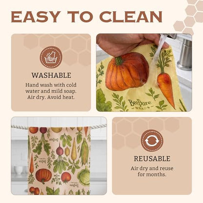 Reusable Beeswax Food Wrap Roll – Bees & Veggies (15”×80”)