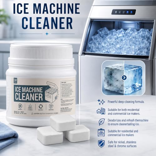 Ice Machine Cleaner Tablets Descaler, 24 Count Nickel Safe Ice Maker Cleaner Tablets, Compatible with Countertop, Nugget, Opal, Kitchenaid, GE Profile, Food-Grade Formula, Effective Descaling