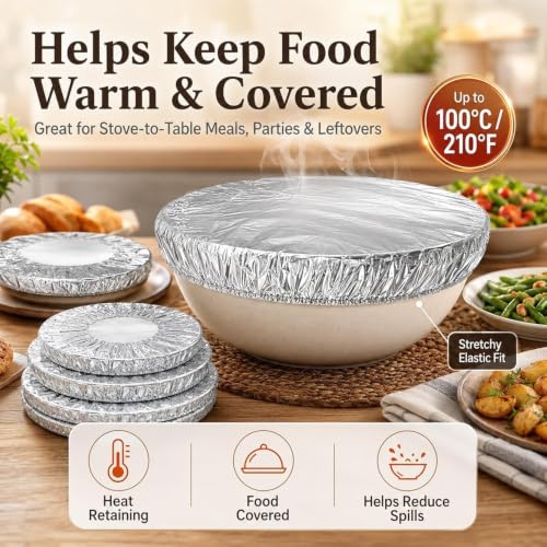 Reusable Aluminum Foil Food Covers, Reusable Elastic Food Storage Covers, Plastic Bowl Covers with Elastic Edging Stretch Plastic Wrap Bowl Covers (50PCS) - color: 50PCS