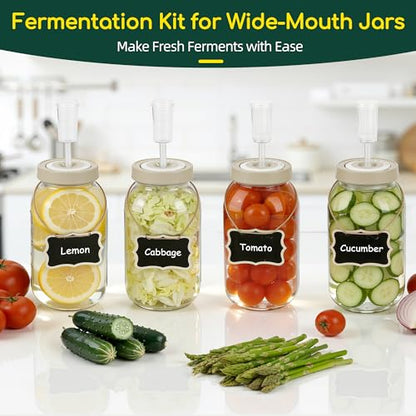 64oz Fermentation Jar Kit with Date-Tracking Lid Airlock Seal and Fermenting Weights, Wide Mouth Glass Jars with Scale Mark for Making and Storing Sauerkraut, Pickles (Pack of 2)