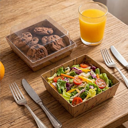 Fancy Land Small Charcuterie Boxes with Clear Lids Thank You, Kraft, 50 Pcs | Homemade With Love Treat, Disposable Paper, Heart Design,Summer Camping To Go Box