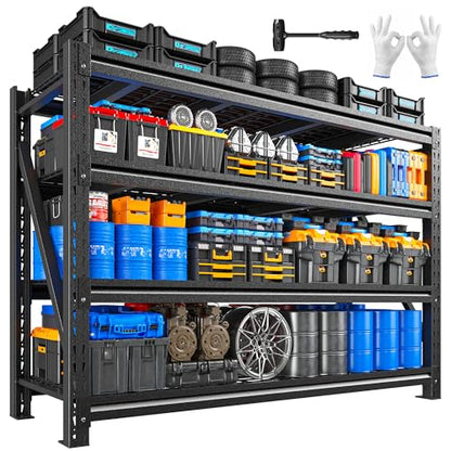 Romorgniz 5020LBS Heavy Duty Garage Shelving, 68.2" W Storage Shelves with Wire Deck, Rust/Water Resistant, 4 Tier Adjustable Industrial Shelving for Warehouse Basement, 23.5" D Deep x 72" H, Black - size: 68.2" W X 72" H X 23.5" D