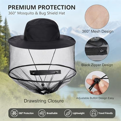 Sucrain Mosquito Head Net Hat Sun Hat Garden Bug Hat with Hidden Net Mesh for Outdoor Gardening Beekeeping - color: Black