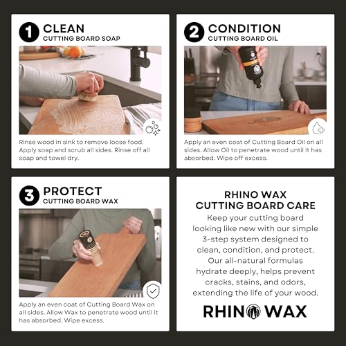 Rhino Wax Coconut Cutting Board Wax 2oz - Natural Blend of Oils and Waxes (NO Mineral Oil) - No Mess with Easy Twist-Up Applicator - Condition and Protect Wood Surfaces - Food Safe - Made in the USA - size: 2 Ounce