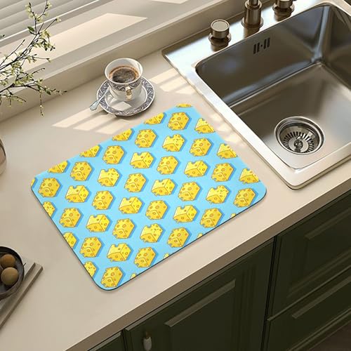 Cartoon Cheese Dish Drying Mat,16x12 inch, Water Absorbent Microfiber Dish Drying Pad for Countertops,Sinks,Draining Racks - size: 15.7x11.8inch