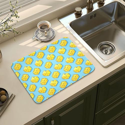 Cartoon Cheese Dish Drying Mat,20x16 inch, Water Absorbent Microfiber Dish Drying Pad for Countertops,Sinks,Draining Racks - size: 19.7x15.7inch