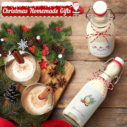 Havawish 16 Pcs Merry Christmas 8 oz Coquito Swing Top Glass Bottles with Airtight Cap Lids Labels Clear Flip Top Bottles with Stoppers for Homemade Christmas Home Brewing Beer Beverages(Fresh) - style: Fresh