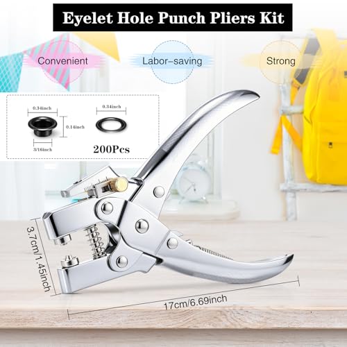 Honoson 3/16 Inch Grommet Tool Kit Eyelet Plier Set Hole Punch Grommet Hand Press Pliers with 200 Pieces of Eyelets for Clothes Shoes Bags(Black) - color: Black, size: 3/16 Inch