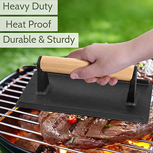 HaSteeL Melting Dome & Burger Press for Griddle, Stainless Steel 9In Basting Cover & Heavy Duty 8 x 4In Wooden Grill Press, Griddle Accessories Set Perfect for Flat Top Teppanyaki Cast Iron Outdoor - size: 9" Dome & Rectangle Press