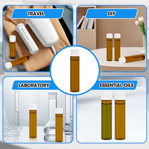25PCS 7ml Amber Glass Vials with White Screw Caps and Plastic Stoppers, 2 Dram Leak-Proof Small Liquid Sample Bottles for Essential Oils, Perfumes, Reagents - color: AMBER, size: 7ml