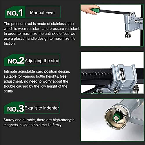 Manual Beer Bottle Capping Machine, Heavy Duty Strong Metal Bench Bottle Capper, 100-500mm Adjustable Height, for 26-29mm Round Bottles Caps