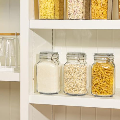 CHEFSTORY 50oz Airtight Glass Jars with Lids, 3 PCS Food Storage Canister for Kitchen & Pantry Organization, Square Mason Jar Containers for Storing Sugar, Flour, Cereal,Coffee,Cookies
