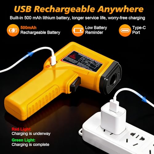 FKM Rechargeable Infrared Thermometer Gun,13-Point Laser-High Precision | -58°F~1472°F Non-Contact Laser Thermometer Gun,Digital IR Temperature Gun for Cooking,Griddle,Oven,HVAC,Automotive,Industrial - style: -58°F~1472°F (-50°C~800°C)