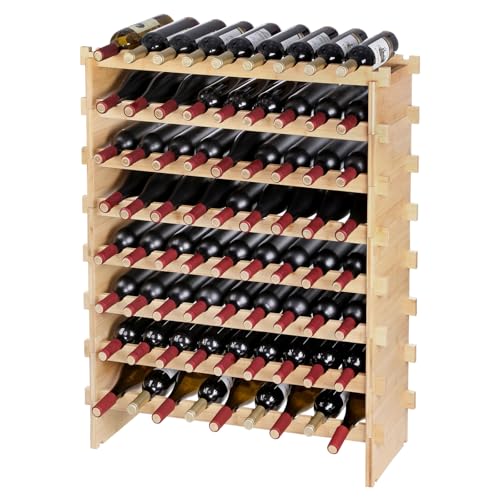 VEVOR 8-Tier 72 Bottles Stackable Modular Wine Rack, Freestanding Wines Holder Display Shelf, Solid Bamboo Wood Storage Racks, Wobble-Free Shelves for Kitchens, Dining Rooms, Cellars, Natural Color - color: Natural Wood Color, size: 8-Tier 72 Bottles