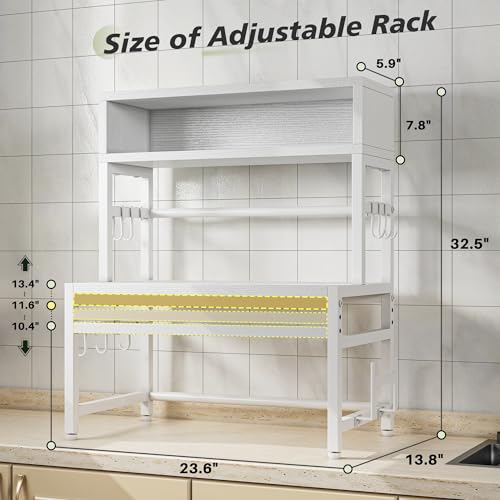 EnHomee 4-Tier Microwave Stand for Kitchen Storage, White | 205 lb Capacity, Adjustable Kitchen Shelves with 9 Hooks & Cutting Board Rack - color: White